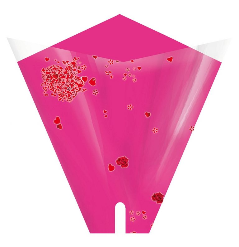 VALENTINE fuchsia - double sleeves 50x56x15 cm, farebná fólia + číra fólia s potlačou