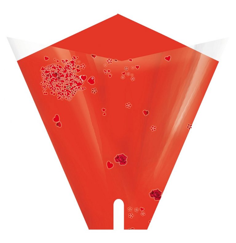 VALENTINE red - double sleeves 50x56x15 cm, farebná fólia + číra fólia s potlačou