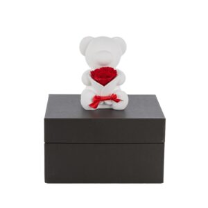WHITE BEAR SITTING RED ROSE 10x12 cm